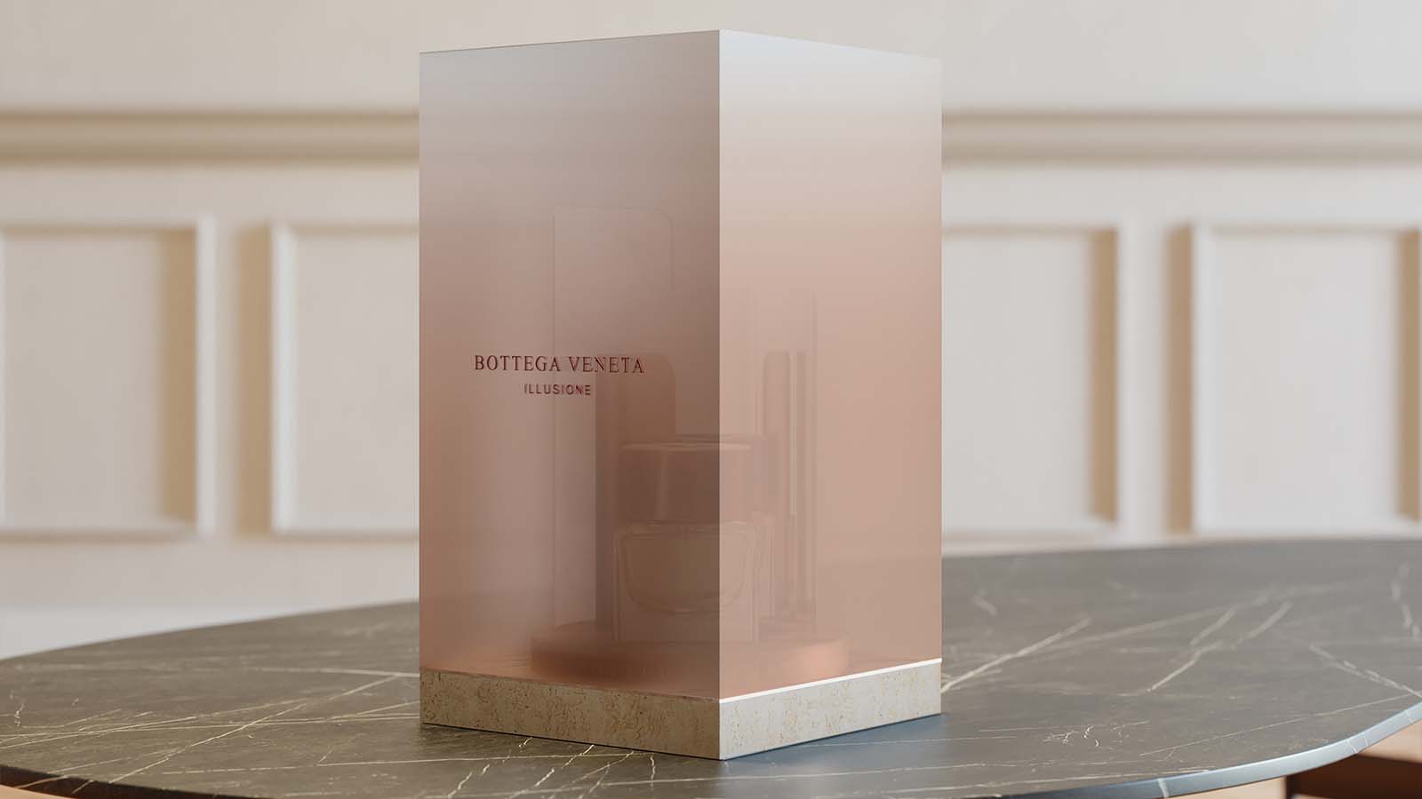 Bottega Veneta perfume placed in the studio virtual Space