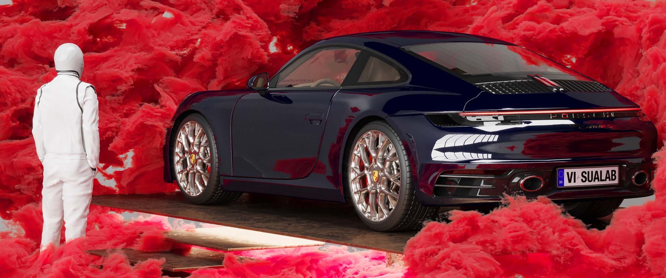 The porsche 911 4S in the abstract virtual space